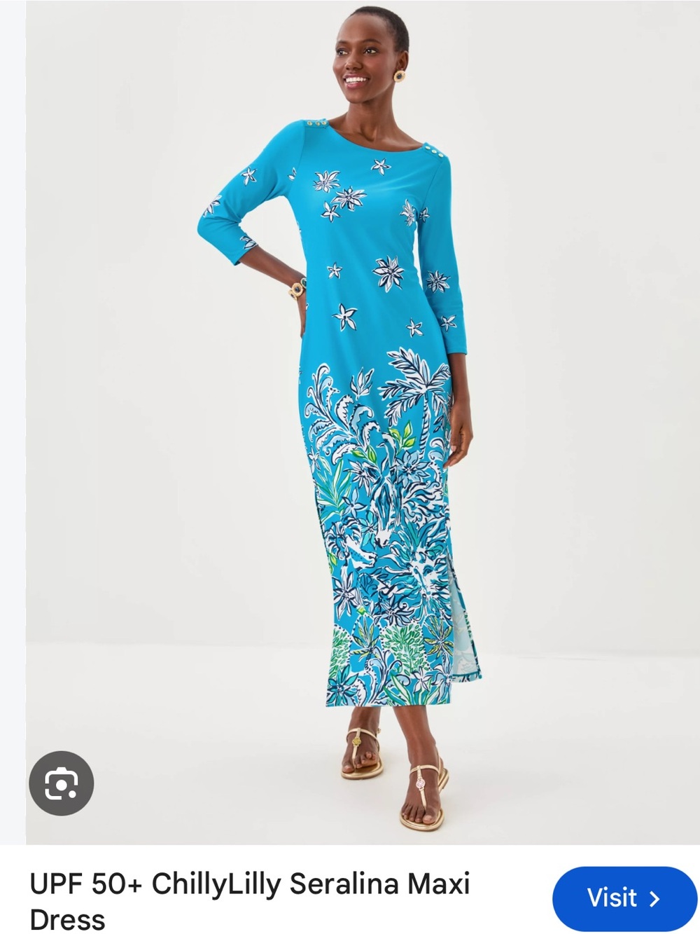 Lilly Pulitzer ChillyLilly Seralina Maxi Dress with Floral Border UPF 50 Small